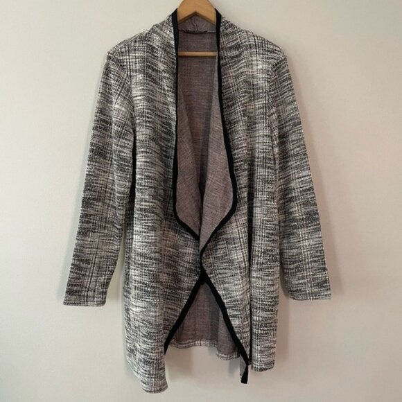 New Mr Max Black White Boucle Knit Open Duster Cardigan Blazer Size Large bin 3K - Picture 4 of 9
